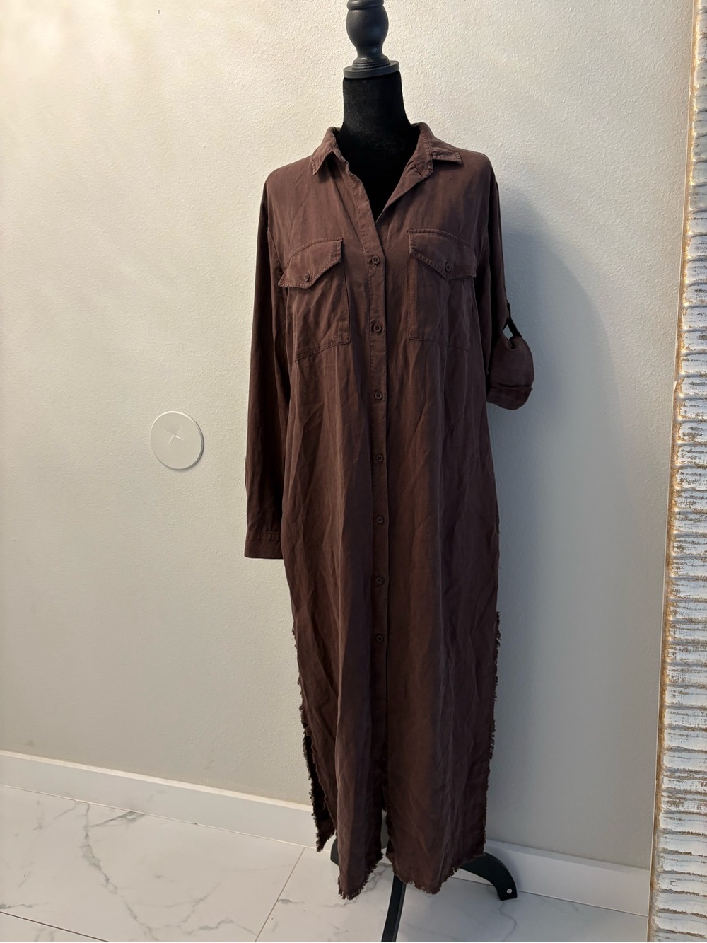 BELLA DAHL  ANTHROPOLOGY - MESA MAXI SHIRT DRESS - BROWN